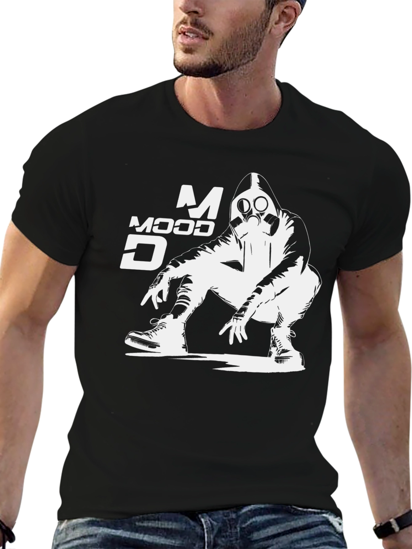 Mood Gas Mask Graphic Print Black T-Shirt