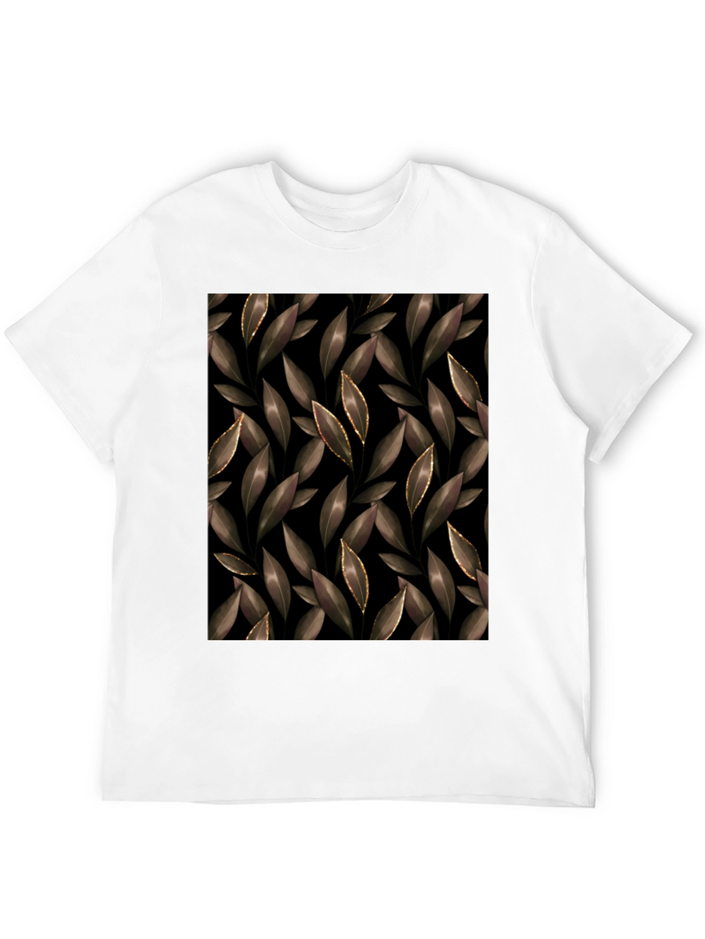 Elegant Leaf Print Black T-Shirt