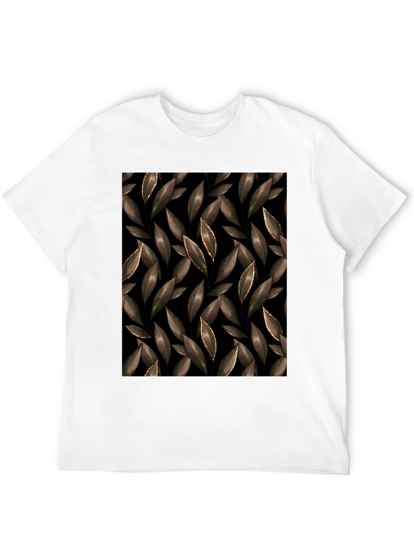 Elegant Leaf Print Black T-Shirt