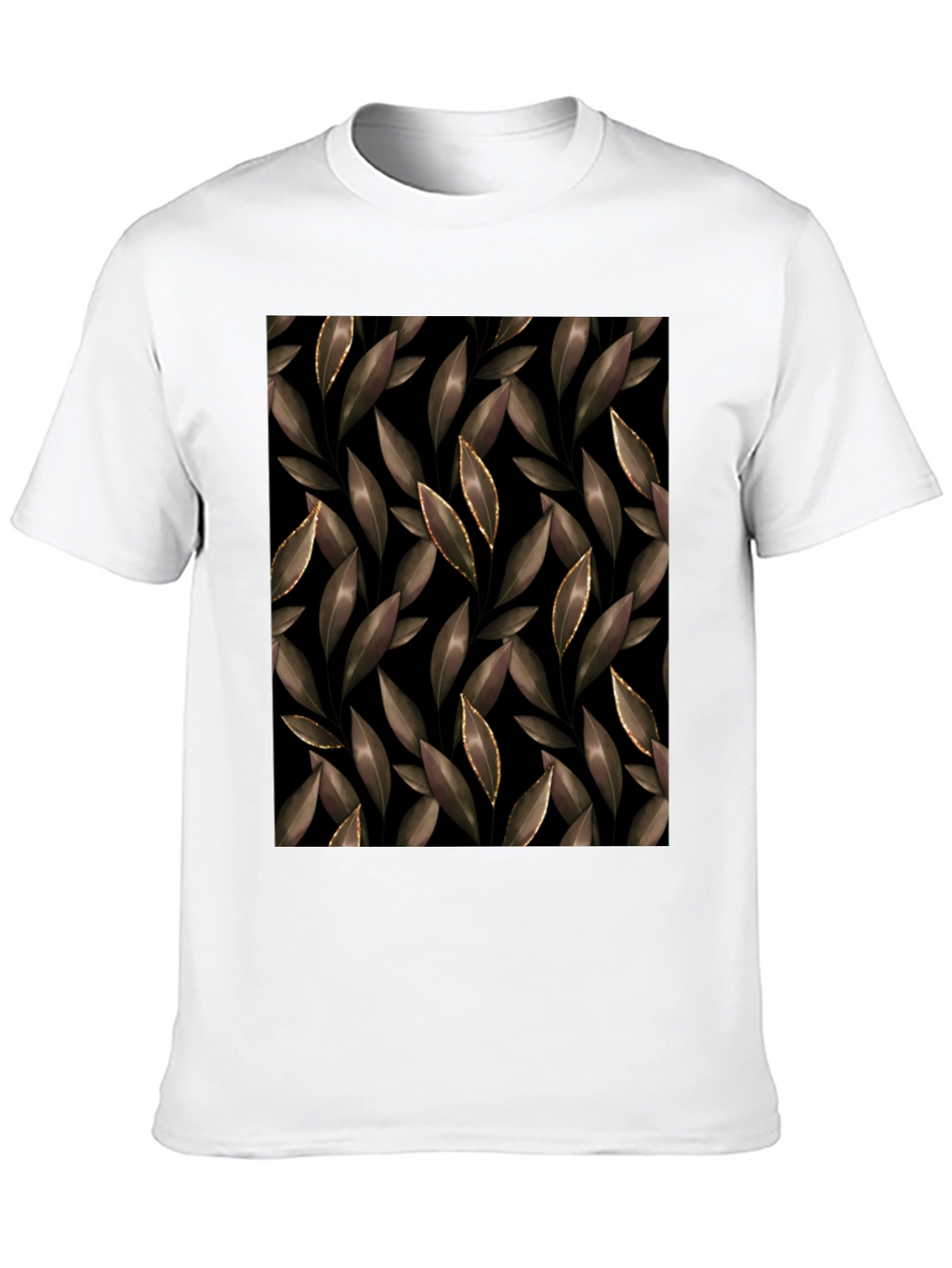 Elegant Leaf Print Black T-Shirt
