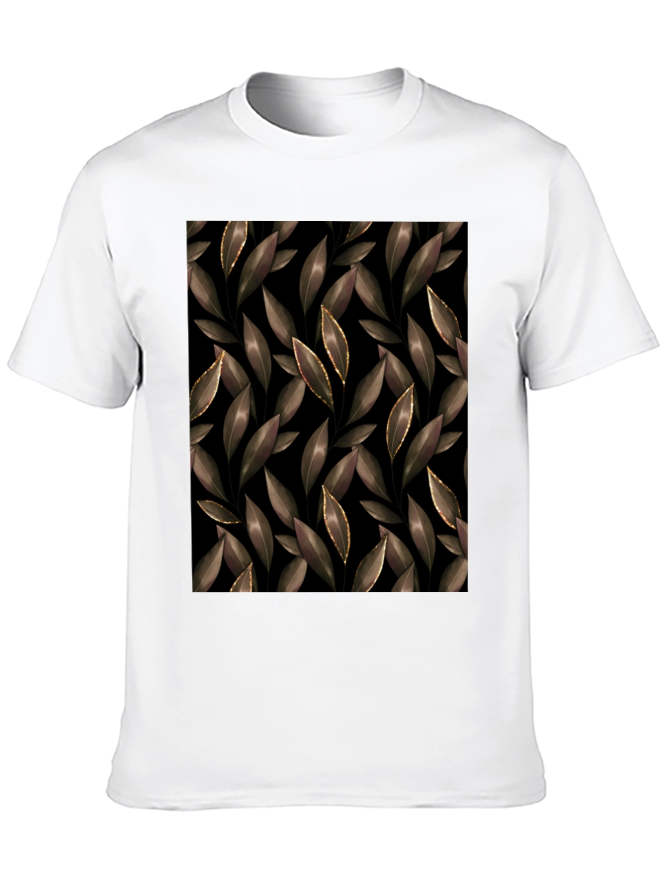 Elegant Leaf Print Black T-Shirt
