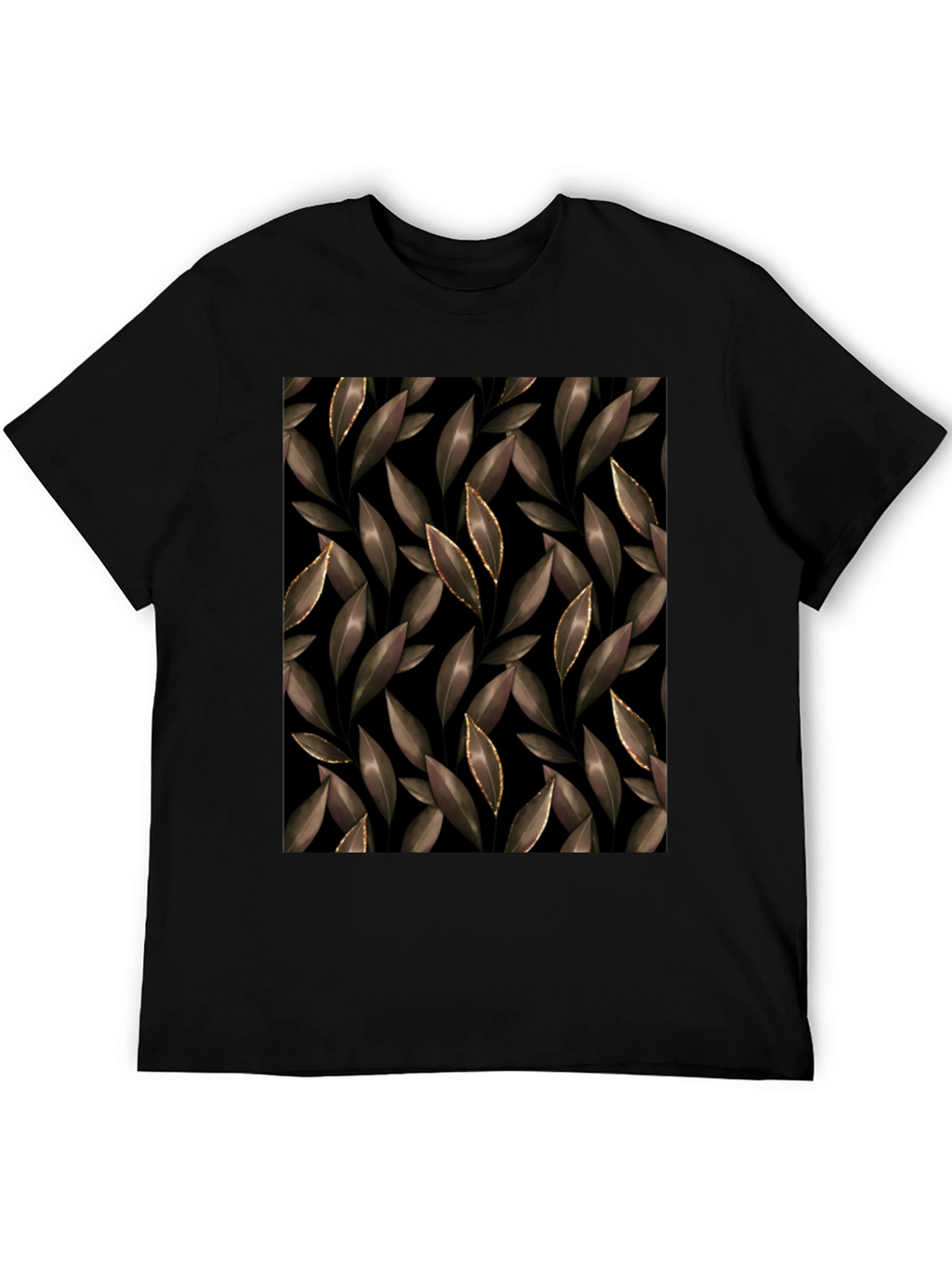 Elegant Leaf Print Black T-Shirt