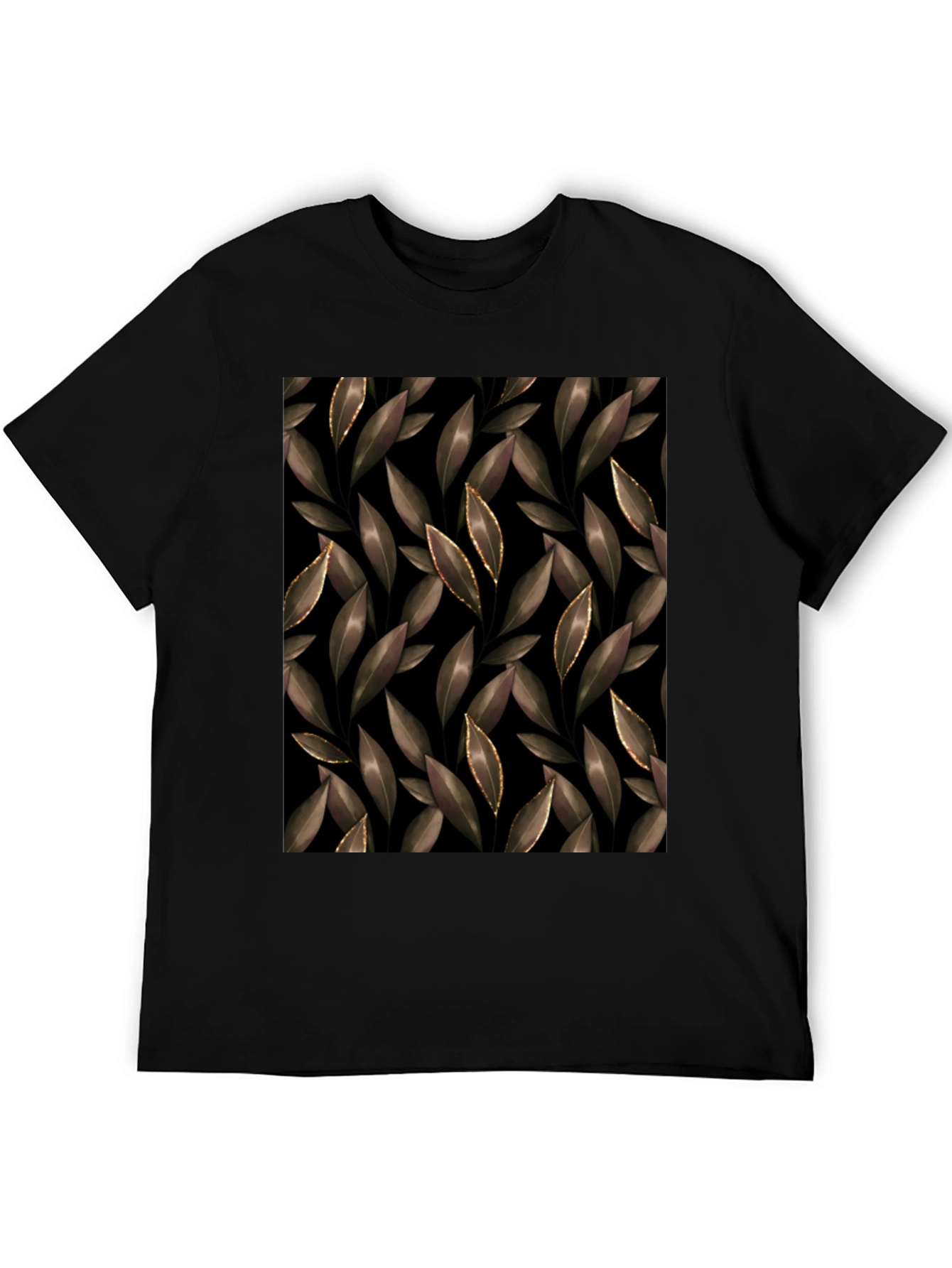 Elegant Leaf Print Black T-Shirt