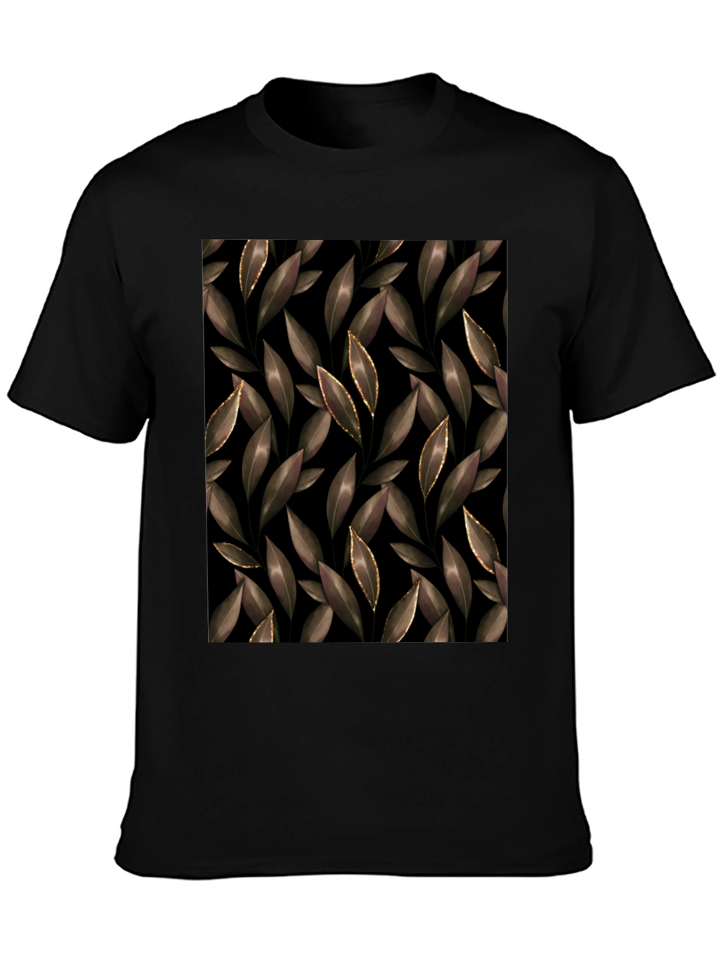 Elegant Leaf Print Black T-Shirt