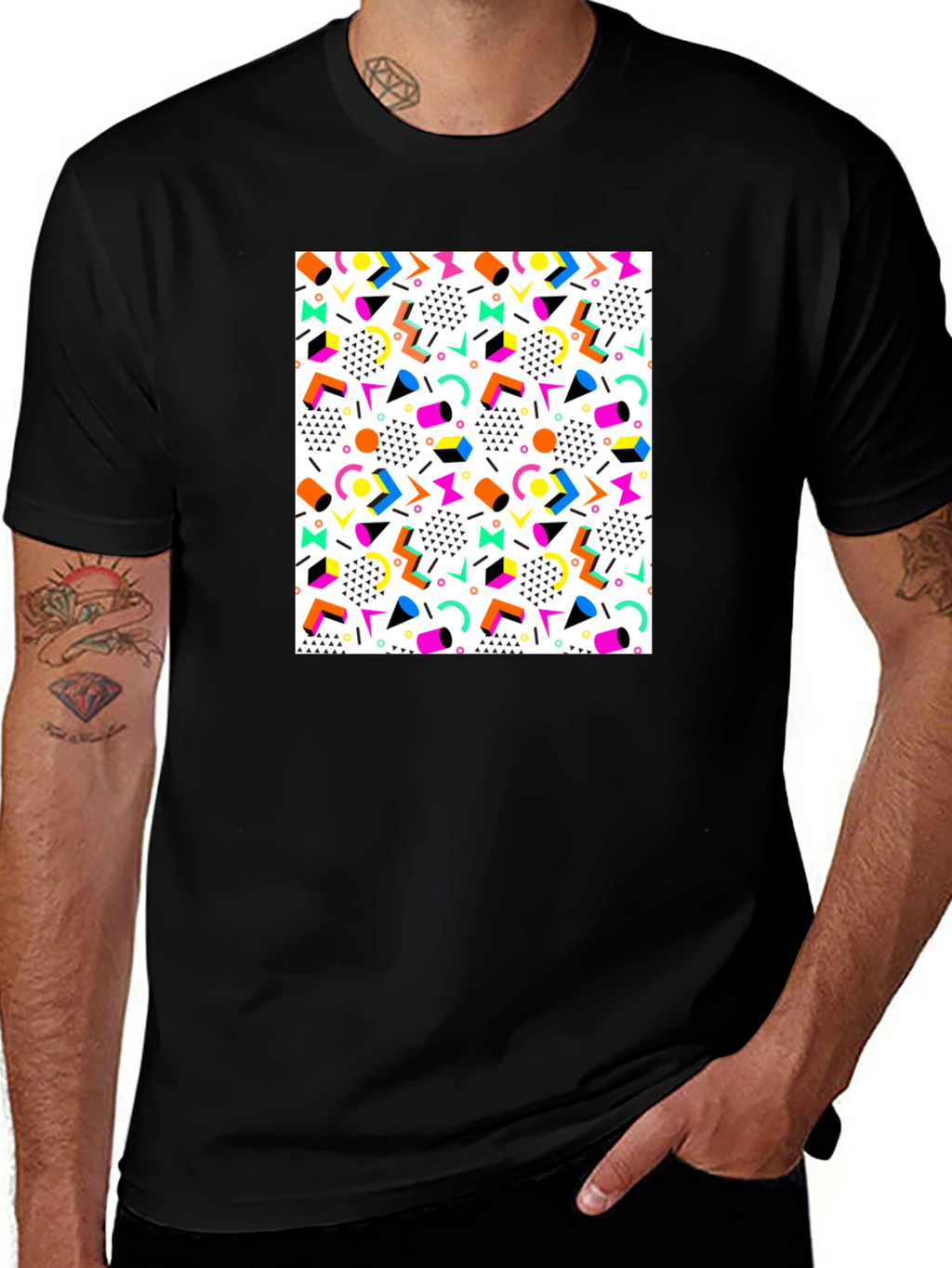 Retro Pattern Black T-Shirt