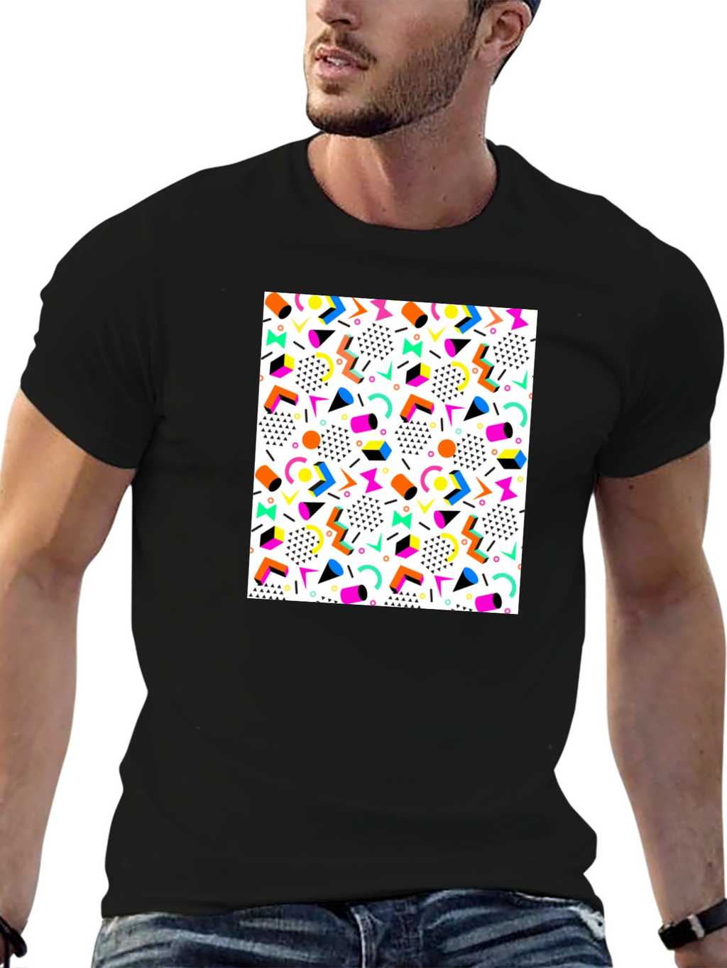 Retro Pattern Black T-Shirt