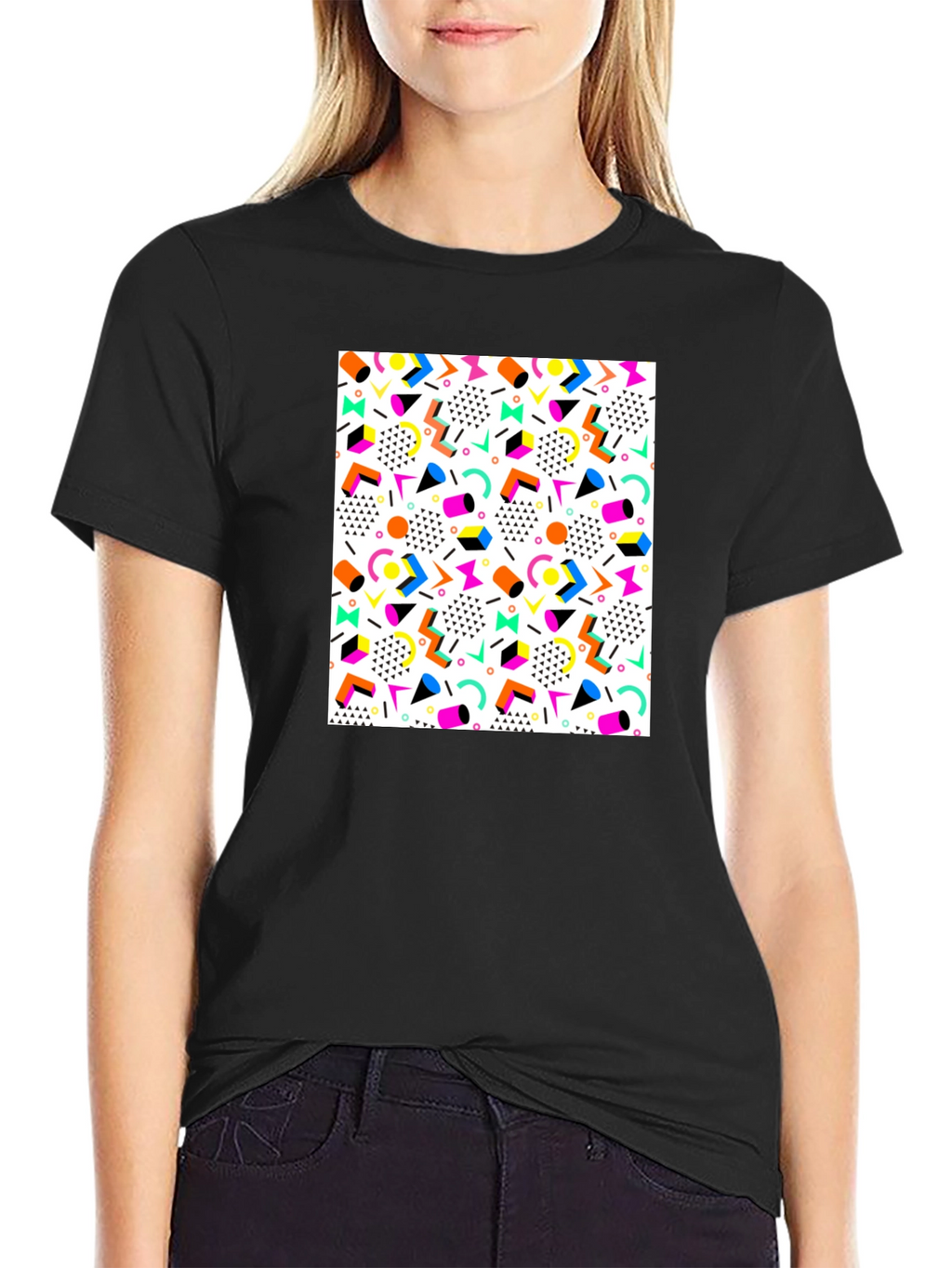 Retro Pattern Black T-Shirt