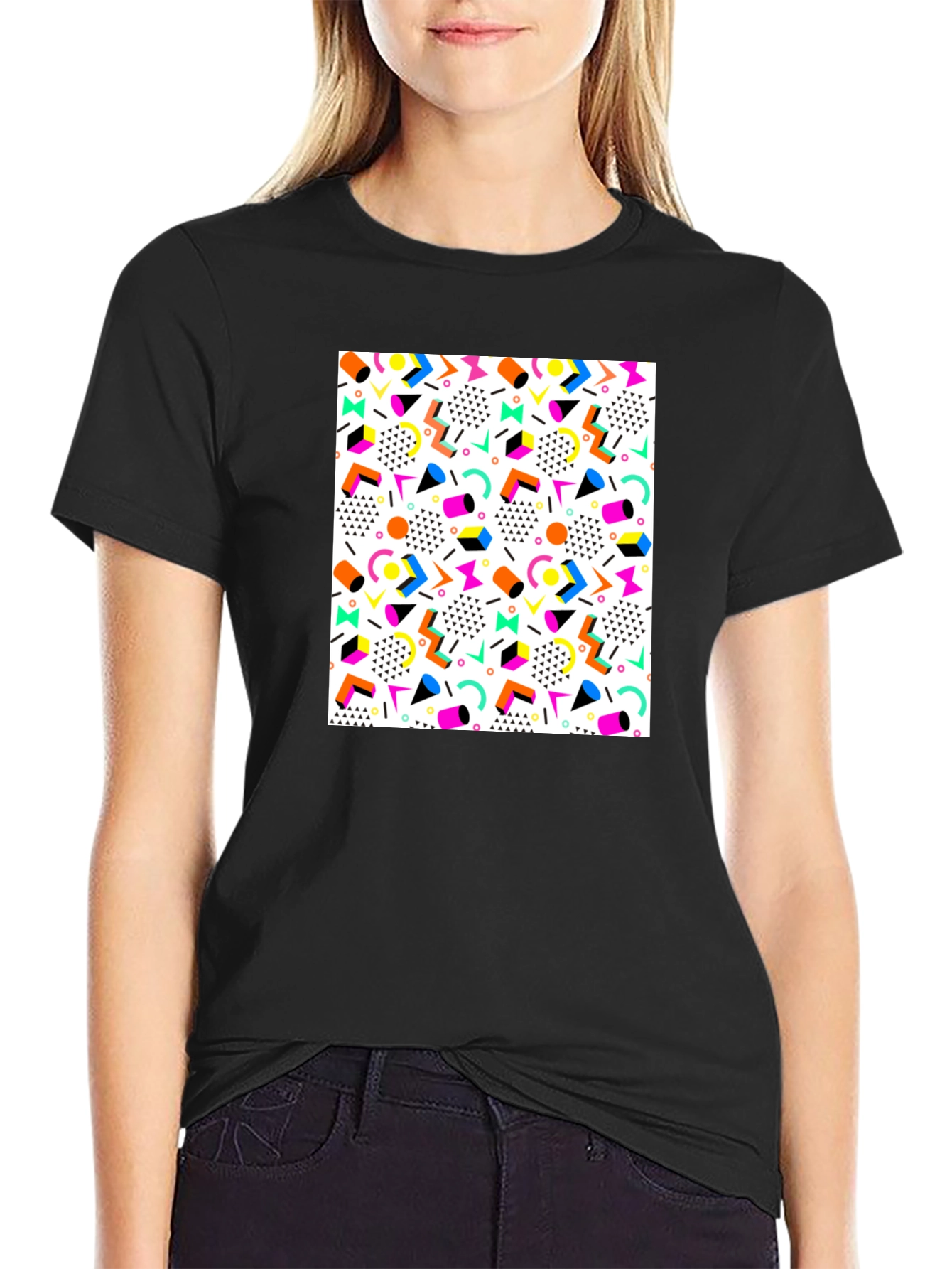 Retro Pattern Black T-Shirt