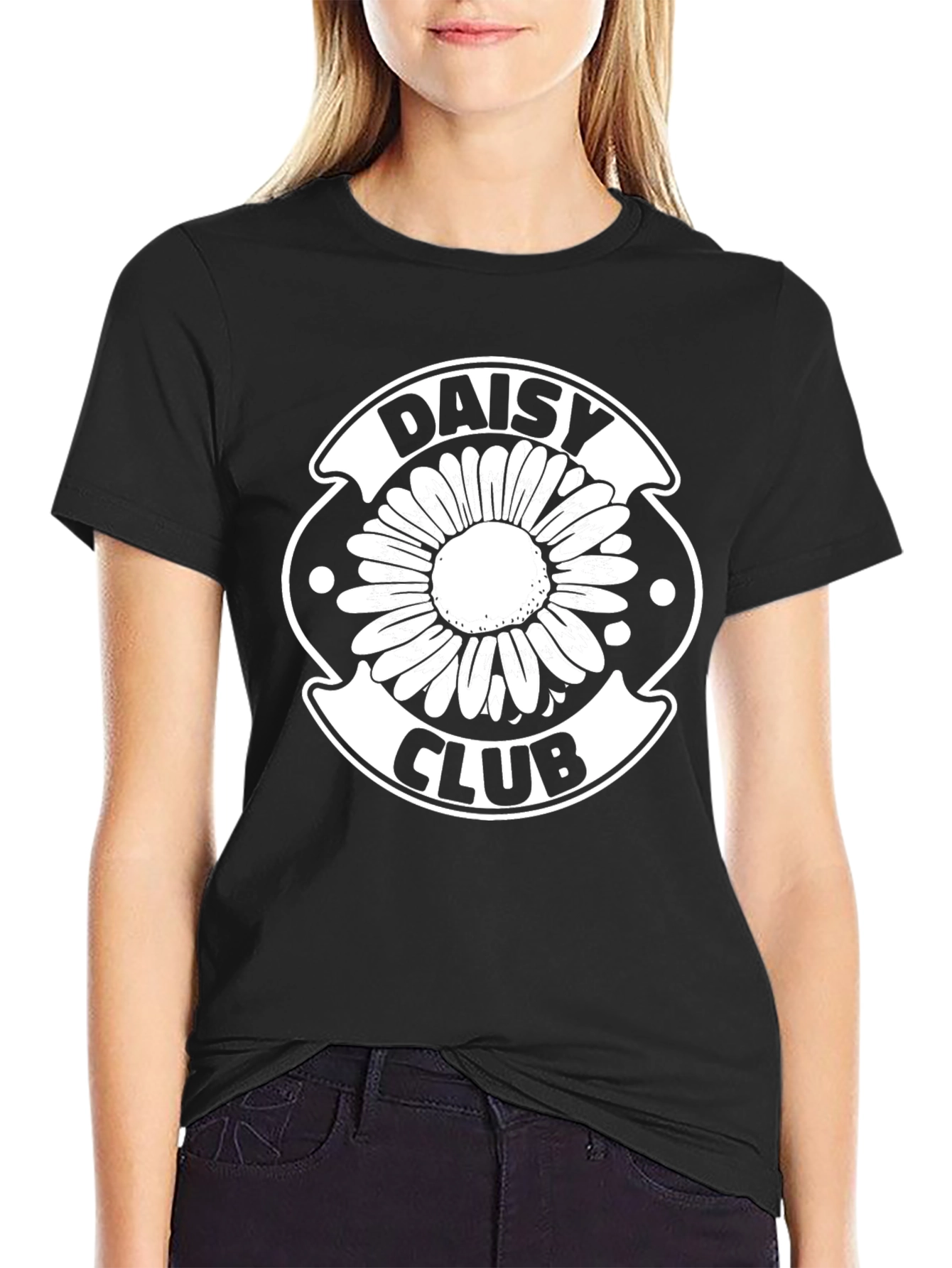Daisy Club T-Shirt - Black Cotton Graphic Tee