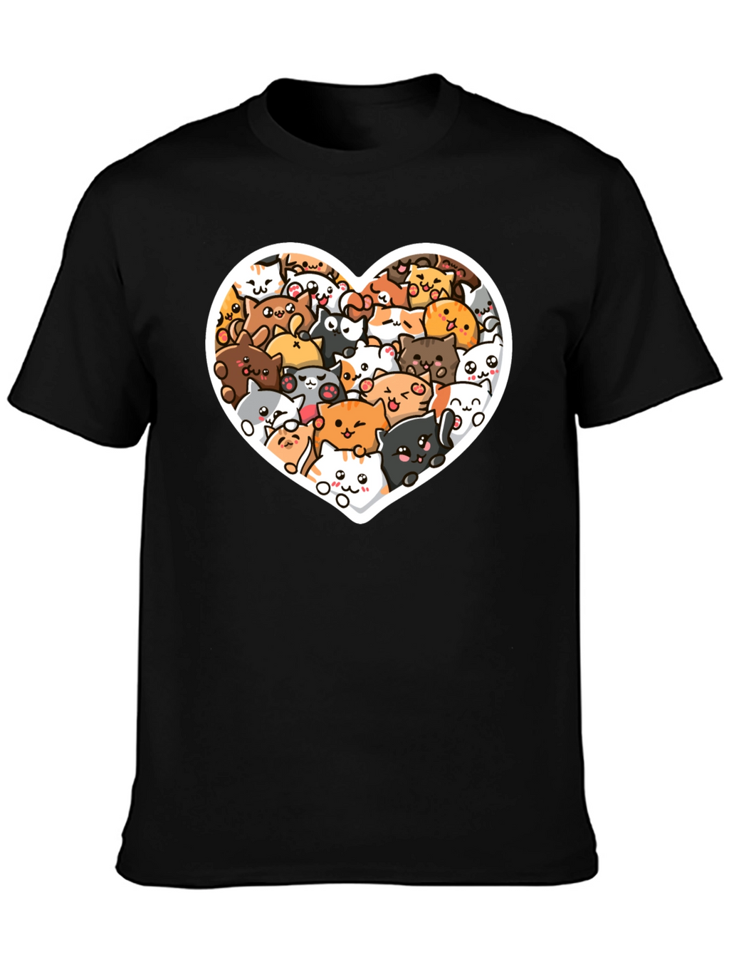 Cute Cat Heart T-Shirt - Black Graphic Tee