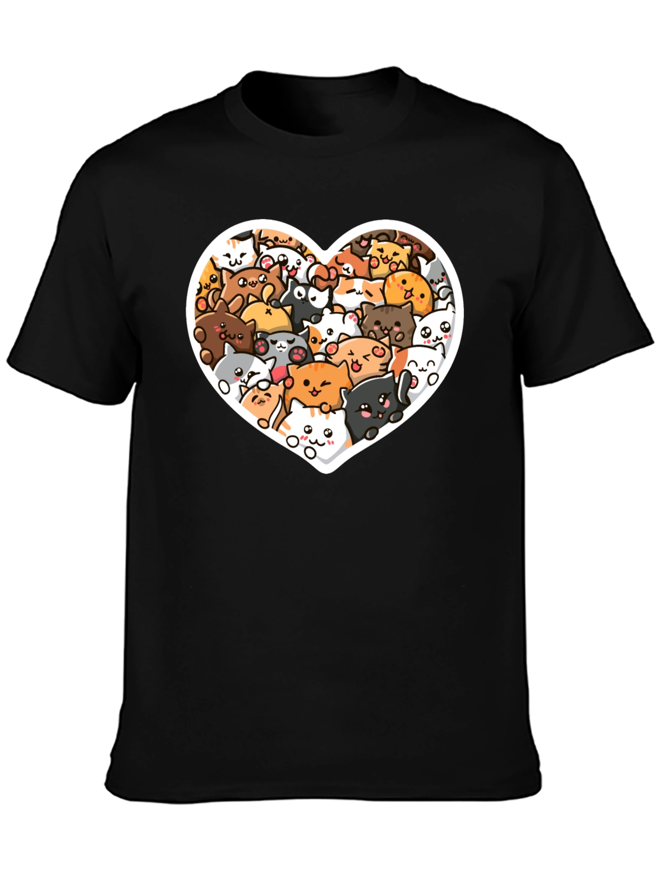 Cute Cat Heart T-Shirt - Black Graphic Tee
