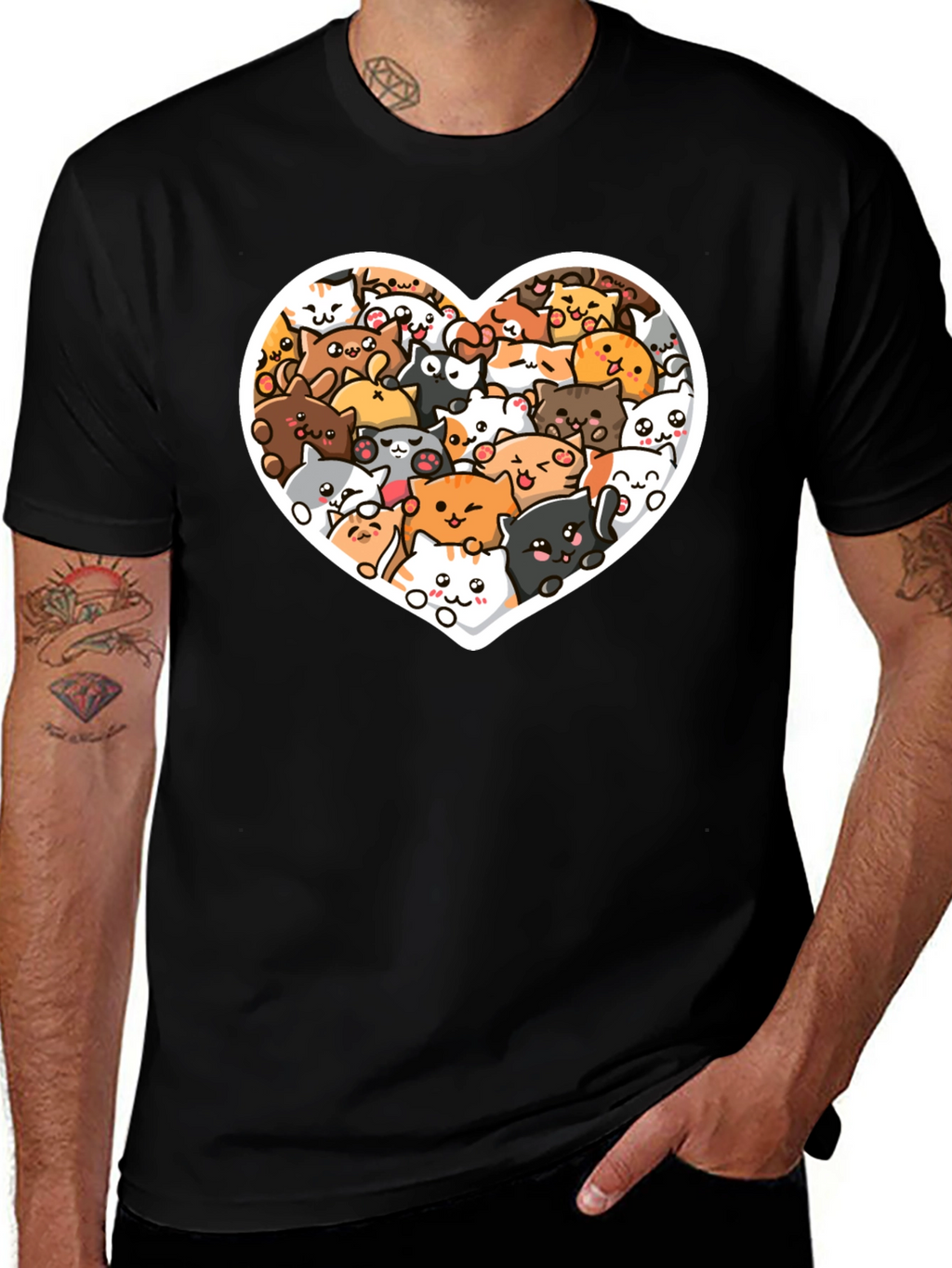 Cute Cat Heart T-Shirt - Black Graphic Tee