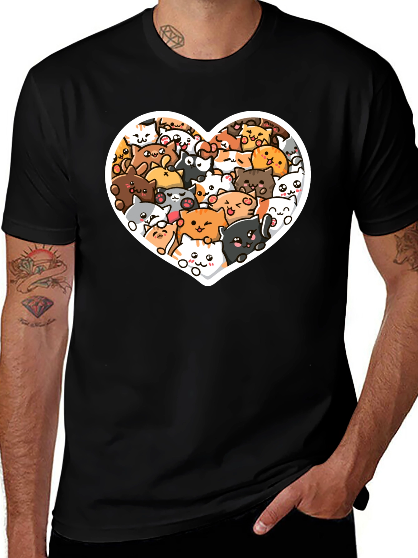 Cute Cat Heart T-Shirt - Black Graphic Tee