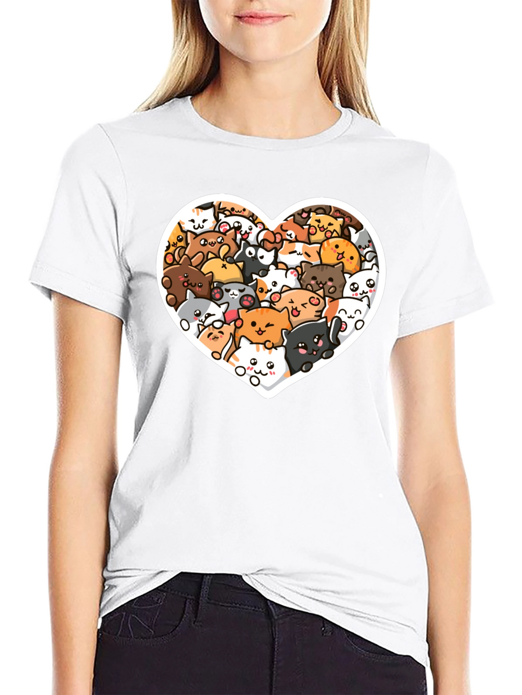 Cute Cat Heart T-Shirt - Black Graphic Tee