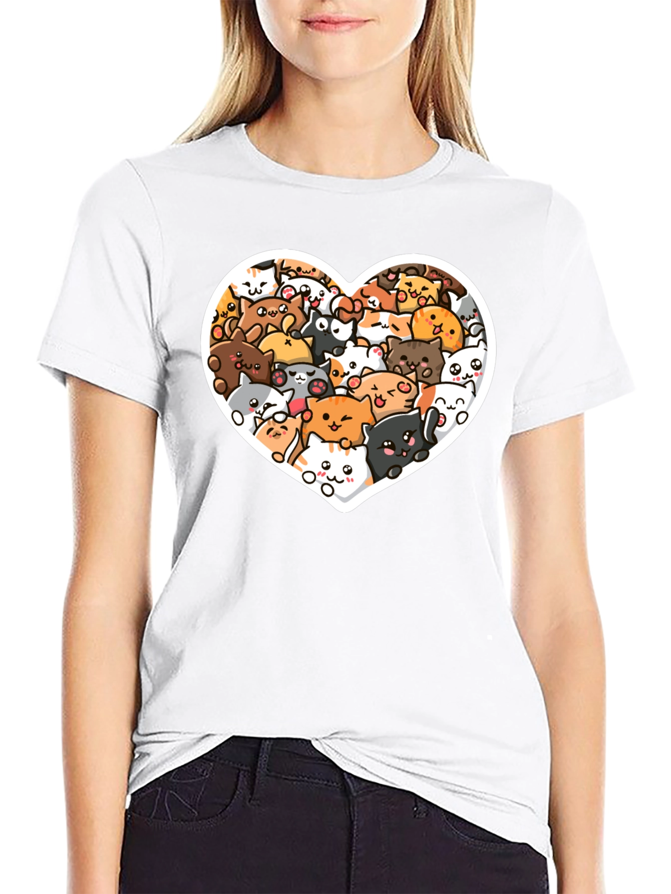 Cute Cat Heart T-Shirt - Black Graphic Tee