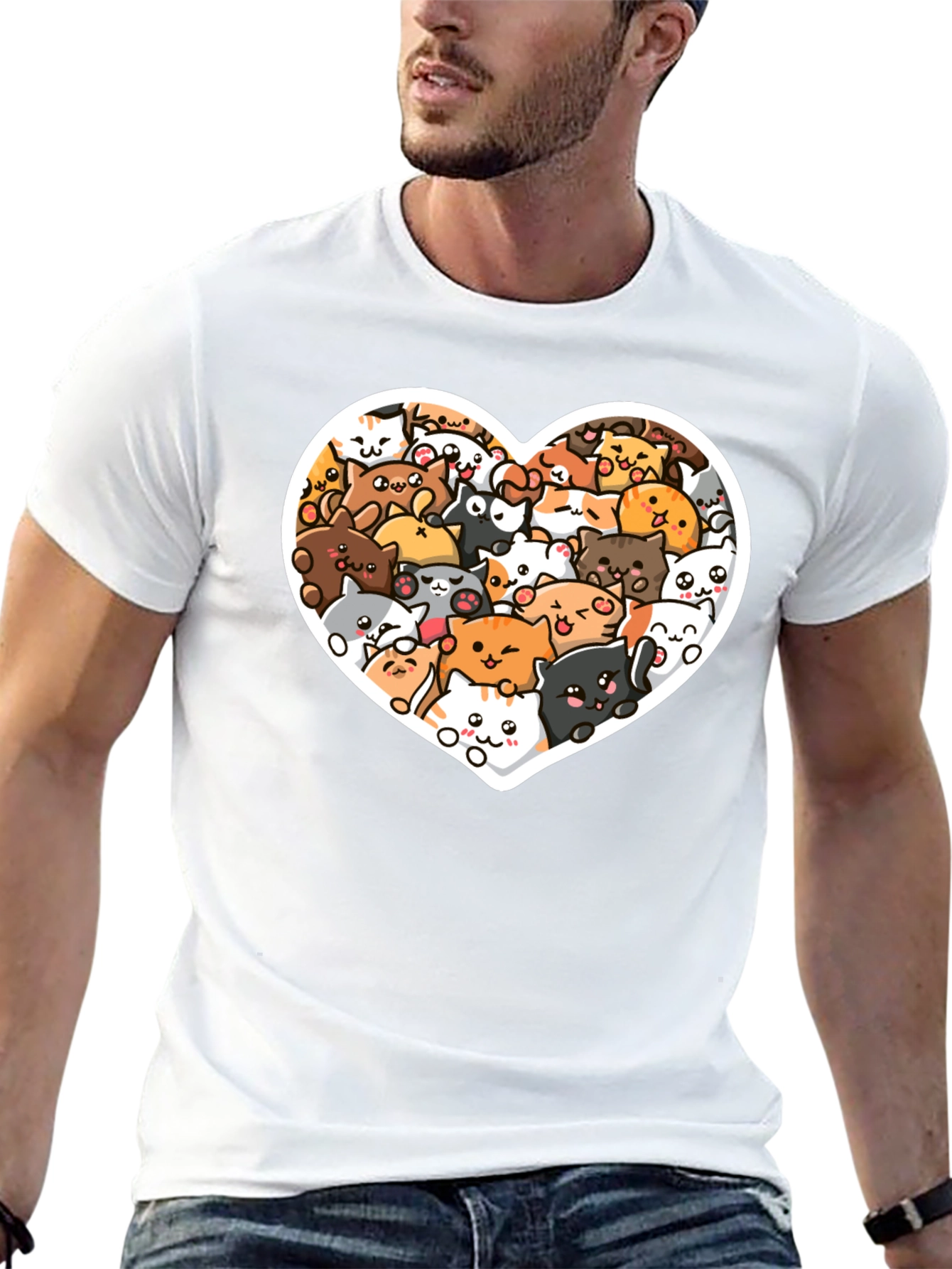 Cute Cat Heart T-Shirt - Black Graphic Tee
