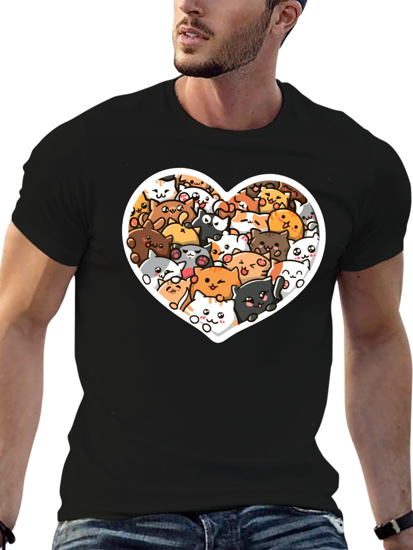 Cute Cat Heart T-Shirt - Black Graphic Tee