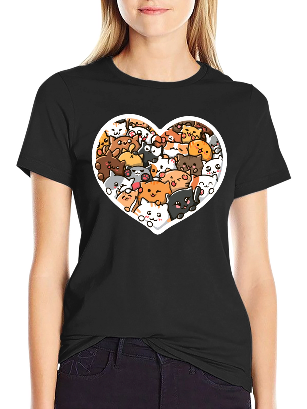 Cute Cat Heart T-Shirt - Black Graphic Tee