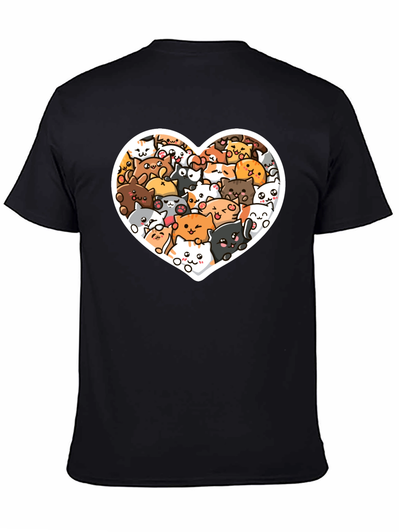 Cute Cat Heart T-Shirt - Black Graphic Tee