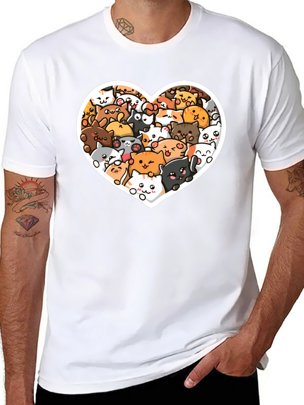Cute Cat Heart T-Shirt - Black Graphic Tee