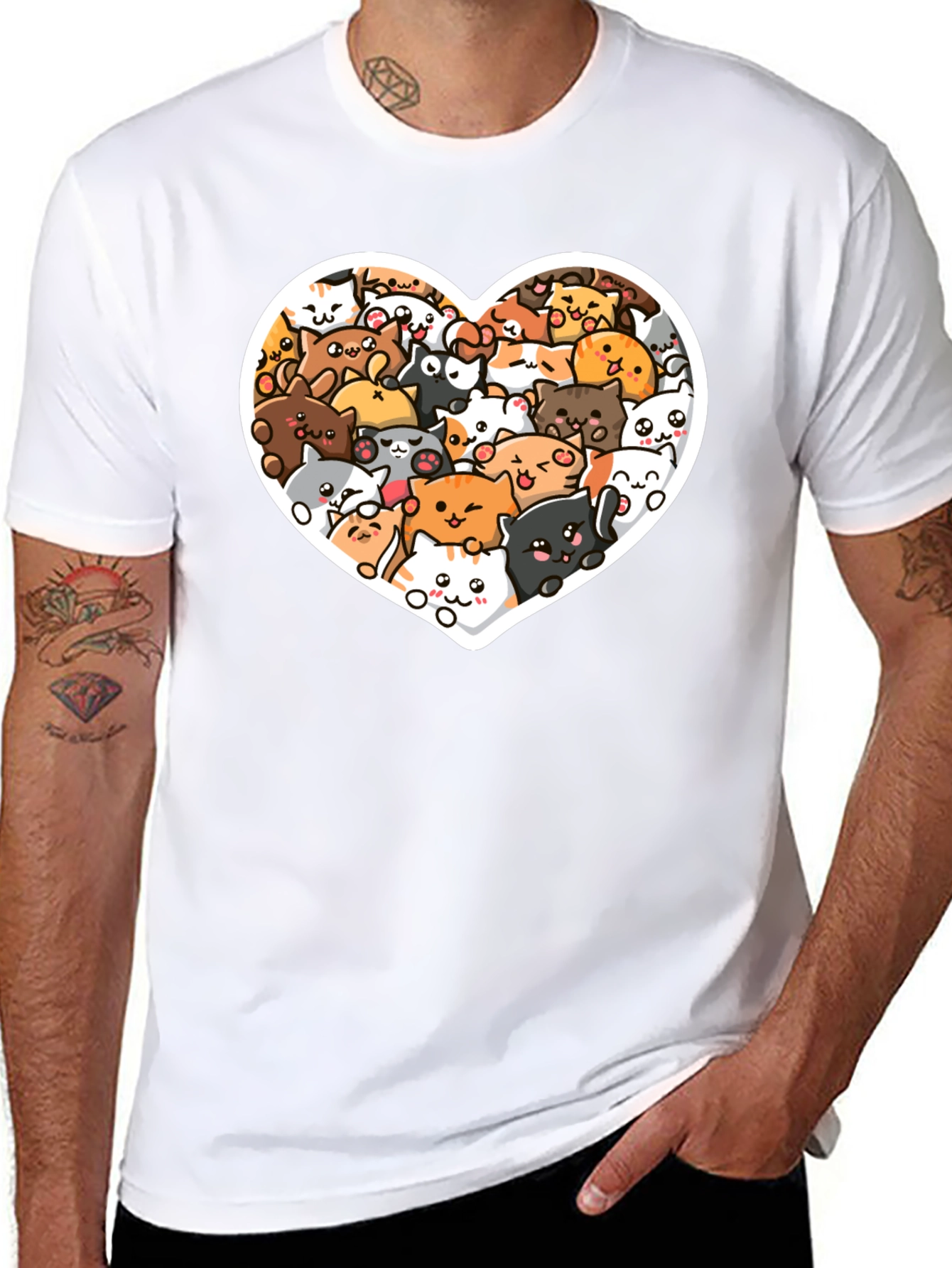 Cute Cat Heart T-Shirt - Black Graphic Tee