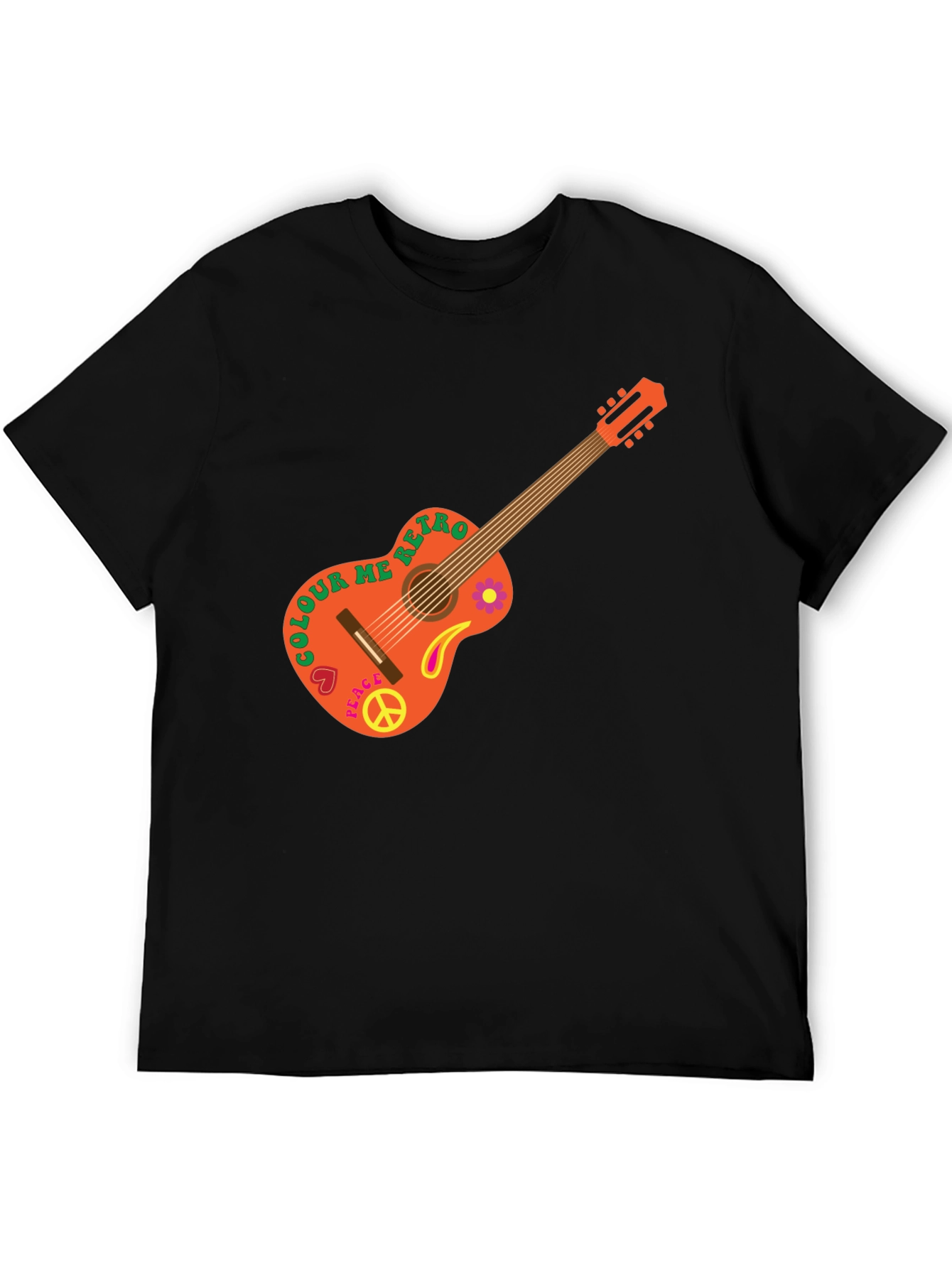 Retro Guitar Graphic T-Shirt - Peace & Music