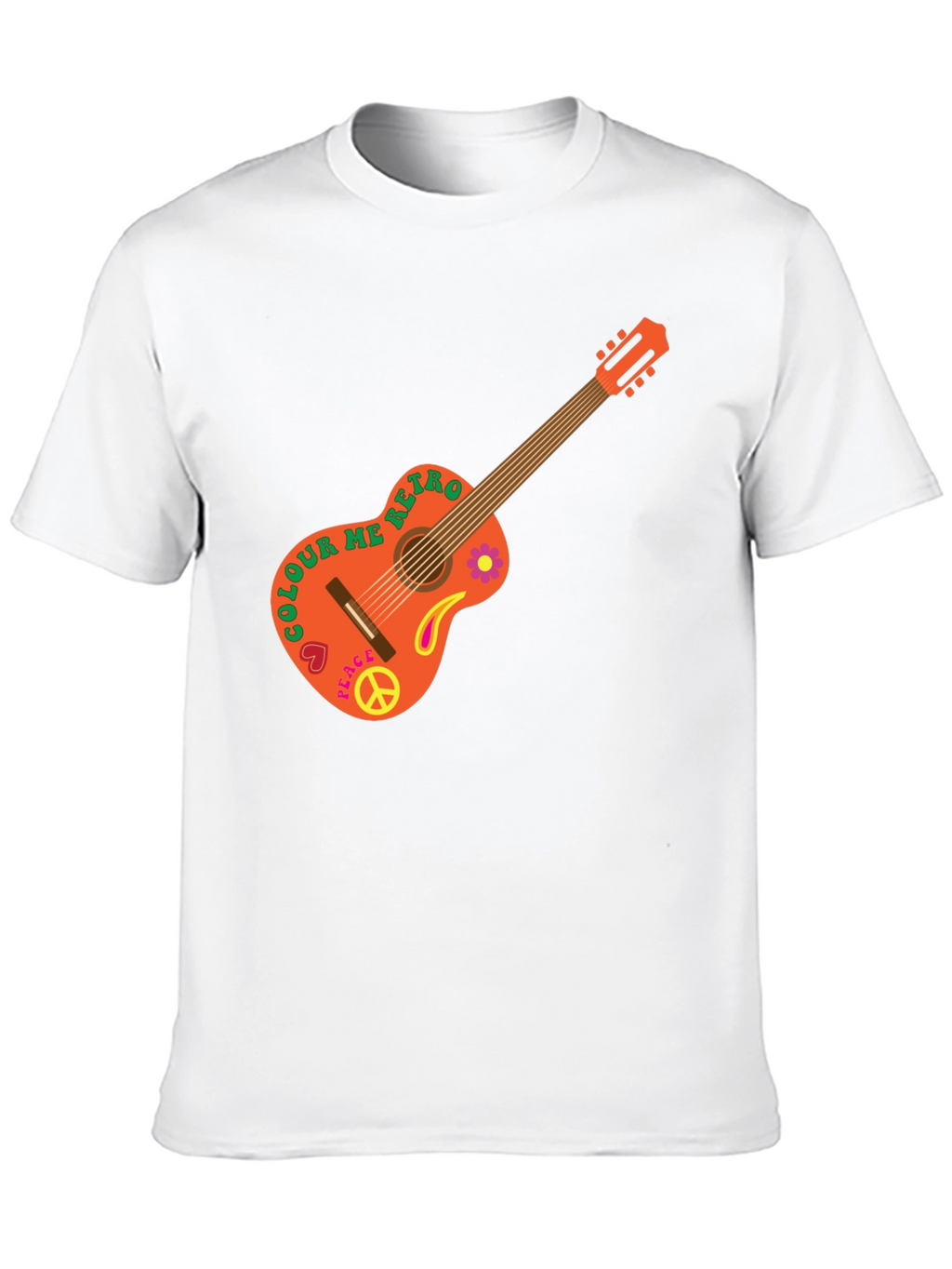 Retro Guitar Graphic T-Shirt - Peace & Music