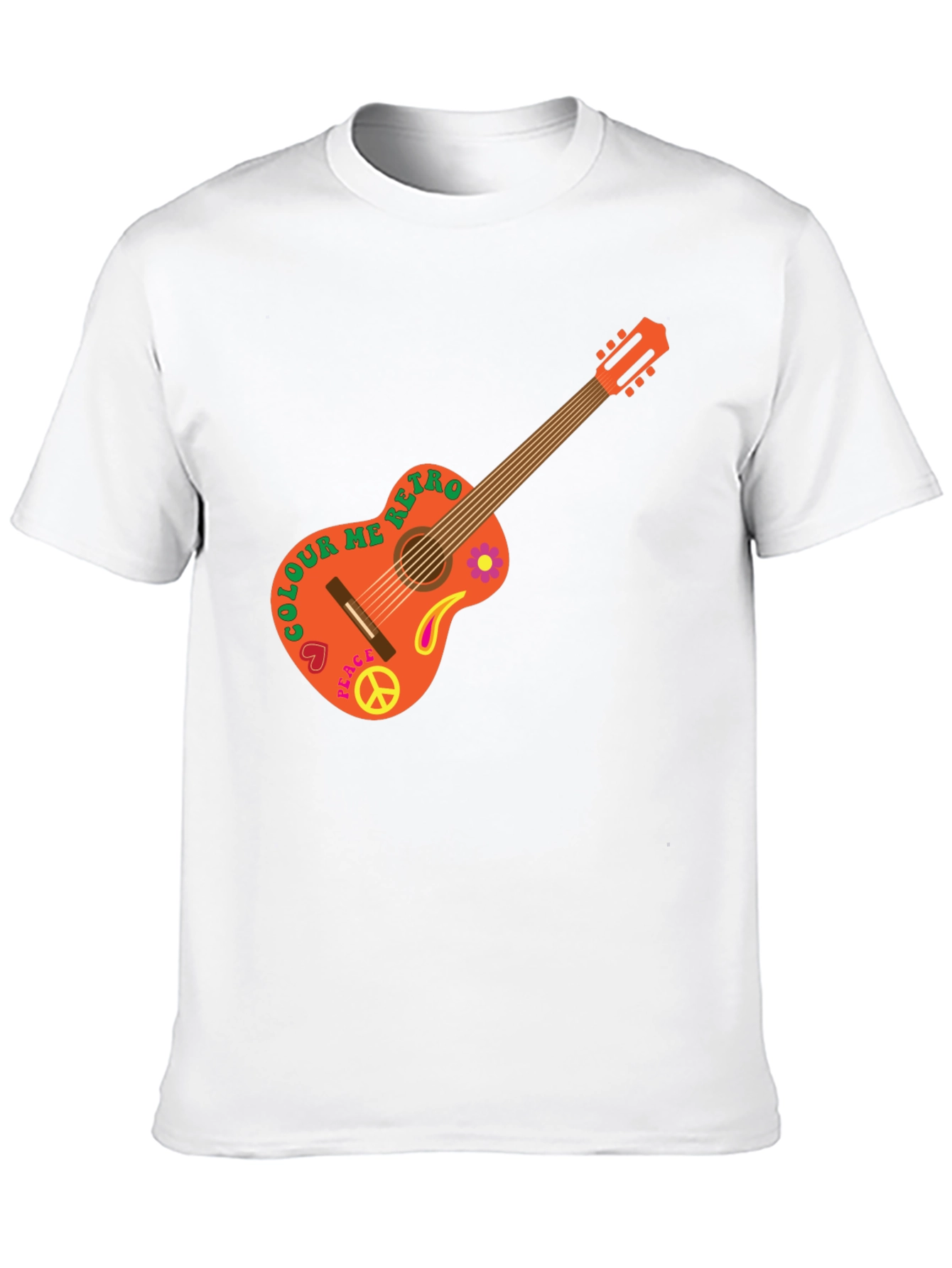 Retro Guitar Graphic T-Shirt - Peace & Music