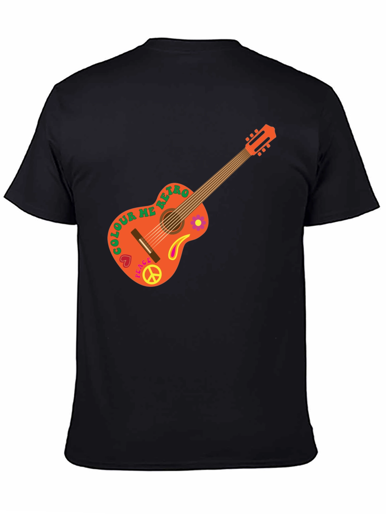 Retro Guitar Graphic T-Shirt - Peace & Music