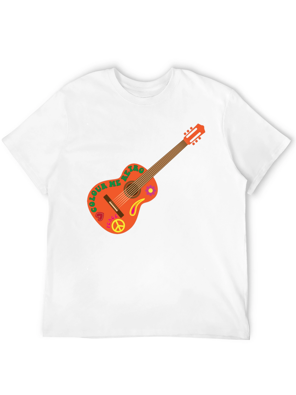 Retro Guitar Graphic T-Shirt - Peace & Music