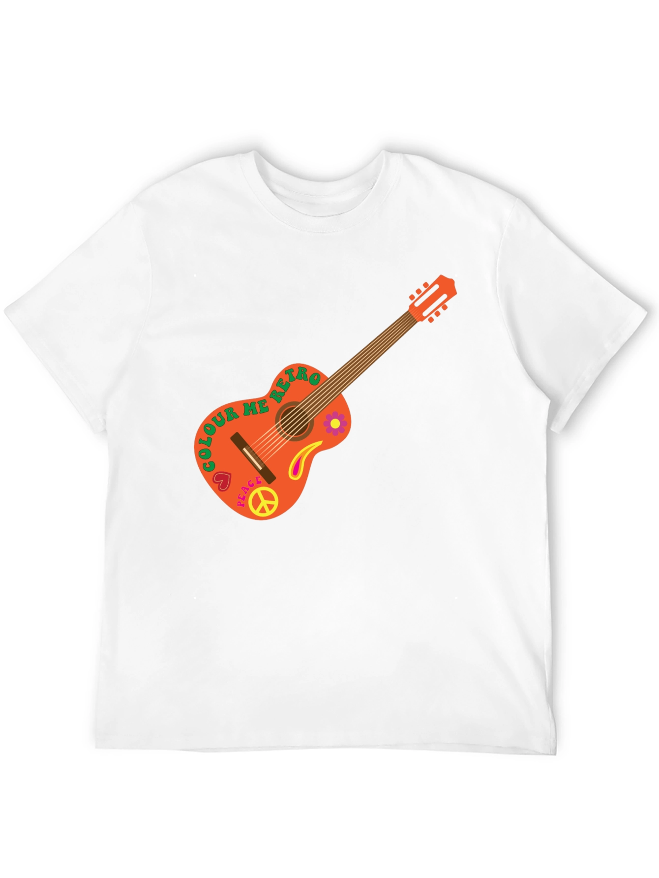 Retro Guitar Graphic T-Shirt - Peace & Music