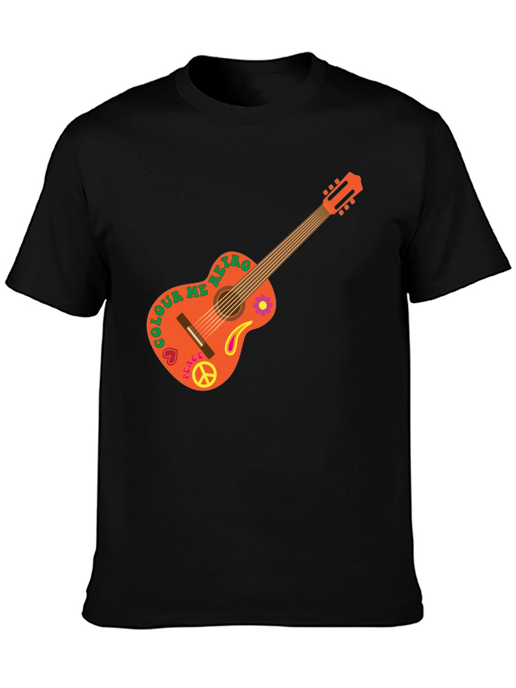 Retro Guitar Graphic T-Shirt - Peace & Music