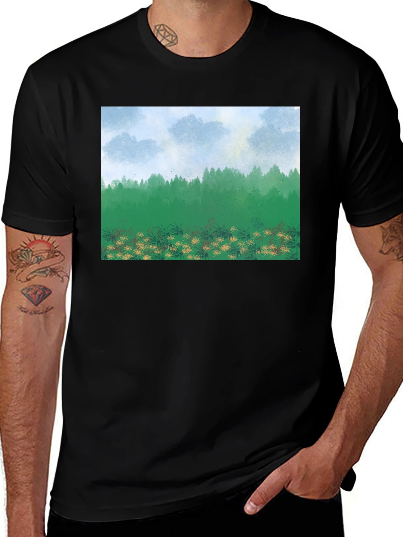 Natures Vista Graphic Tee - Black Cotton Comfort