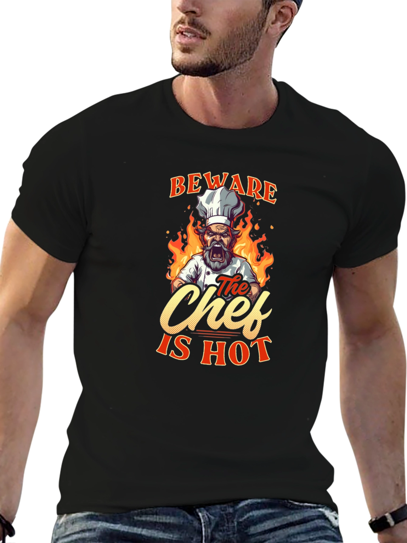 Beware The Chef Is Hot Black T-Shirt