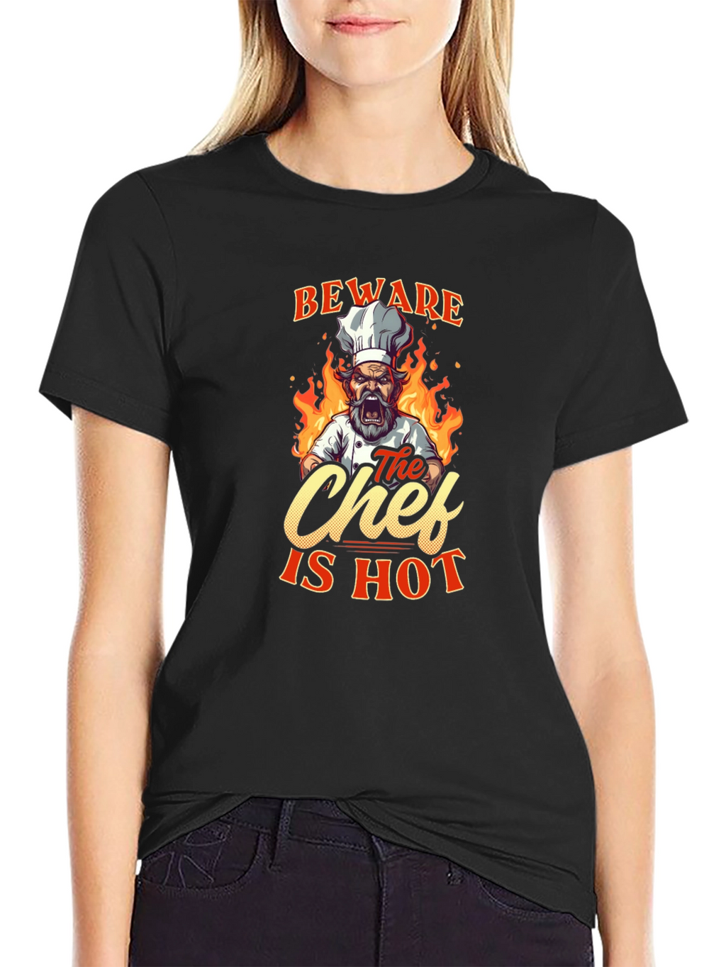 Beware The Chef Is Hot Black T-Shirt