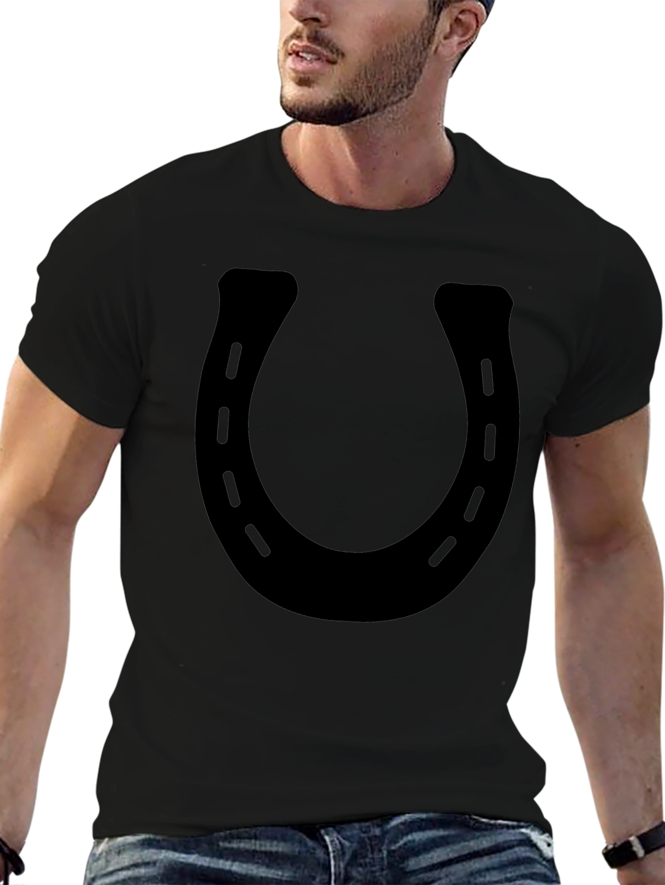 Lucky Horseshoe Graphic Tee - Mens Black Cotton T-Shirt