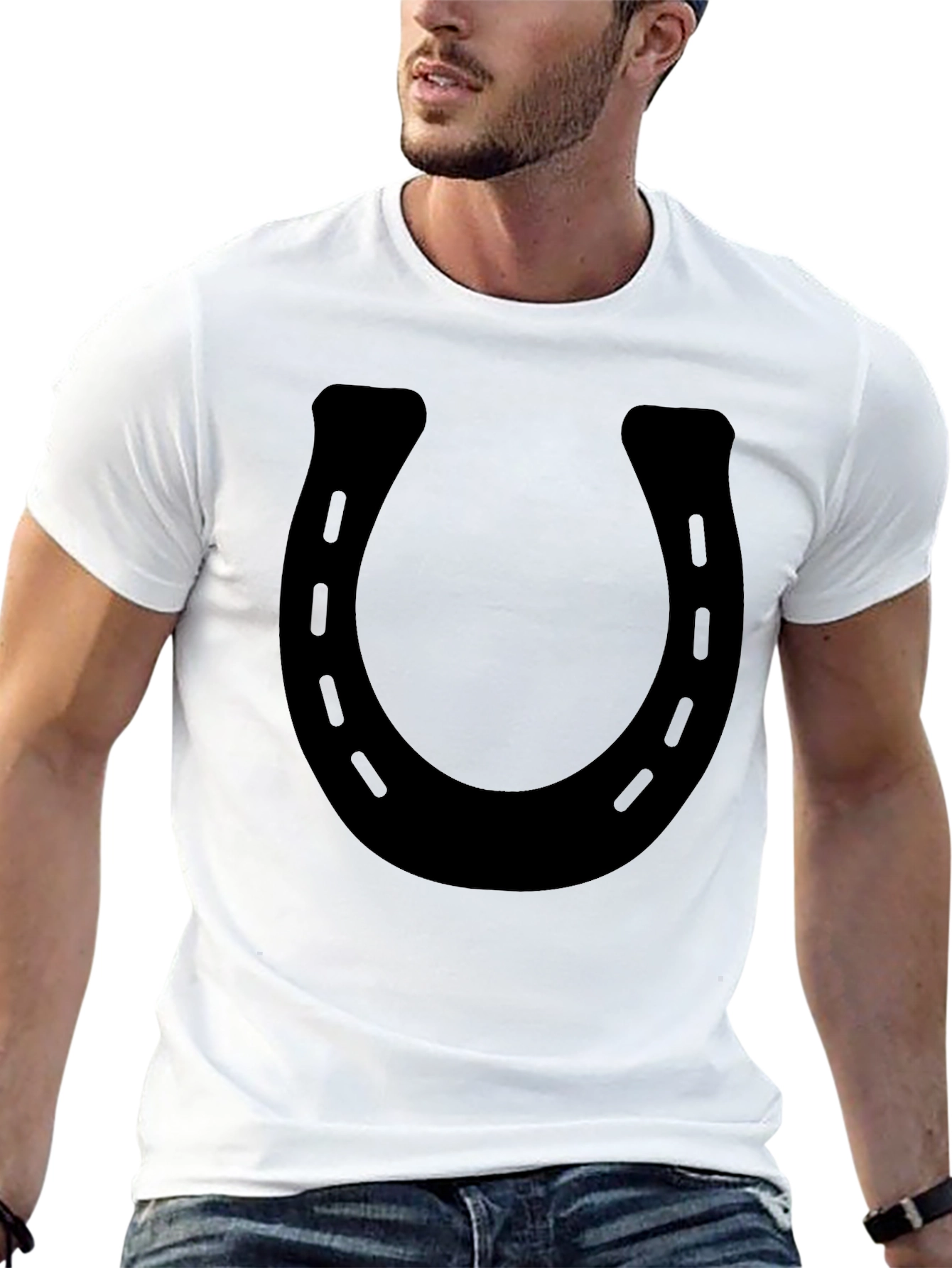 Lucky Horseshoe Graphic Tee - Mens Black Cotton T-Shirt