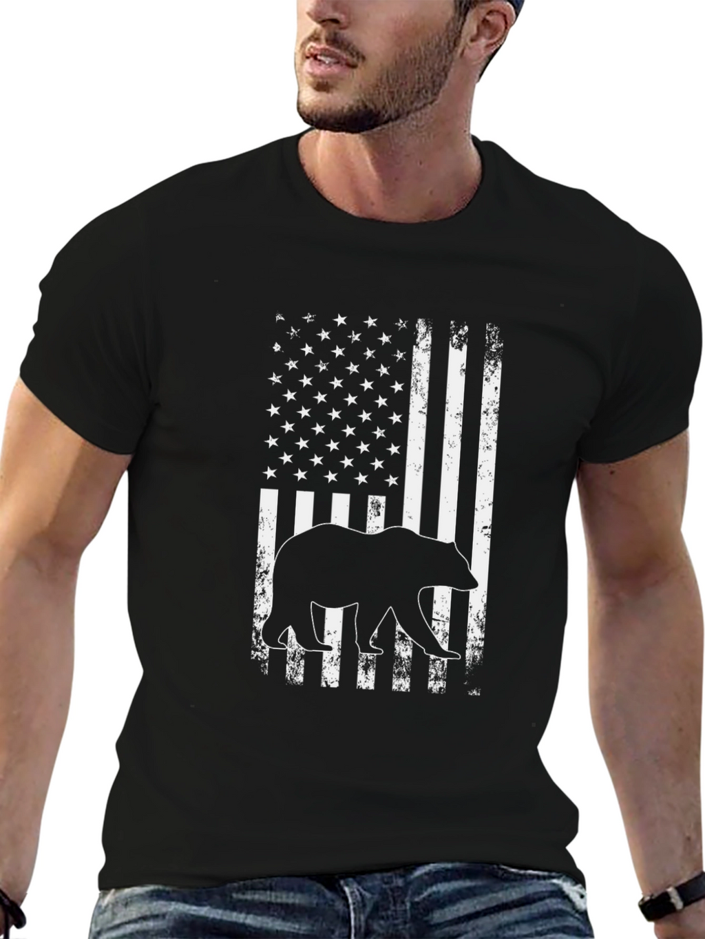 American Flag Bear Graphic T-Shirt