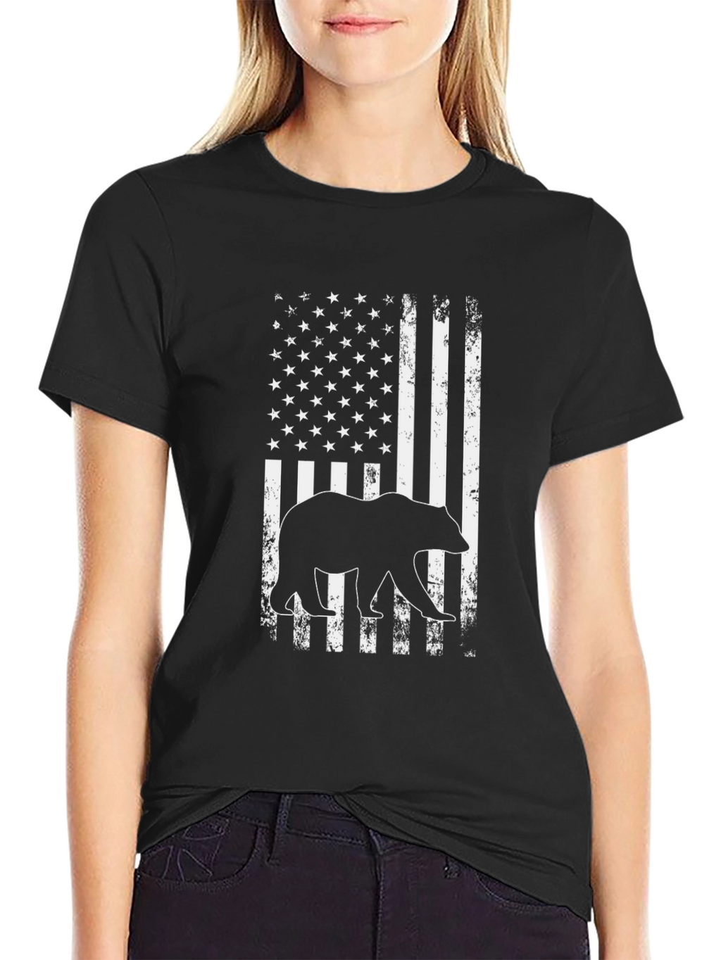 American Flag Bear Graphic T-Shirt