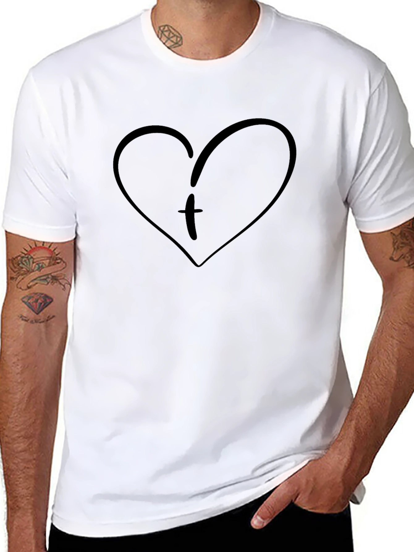 Heart Initial T-Shirt - Black Cotton Tee