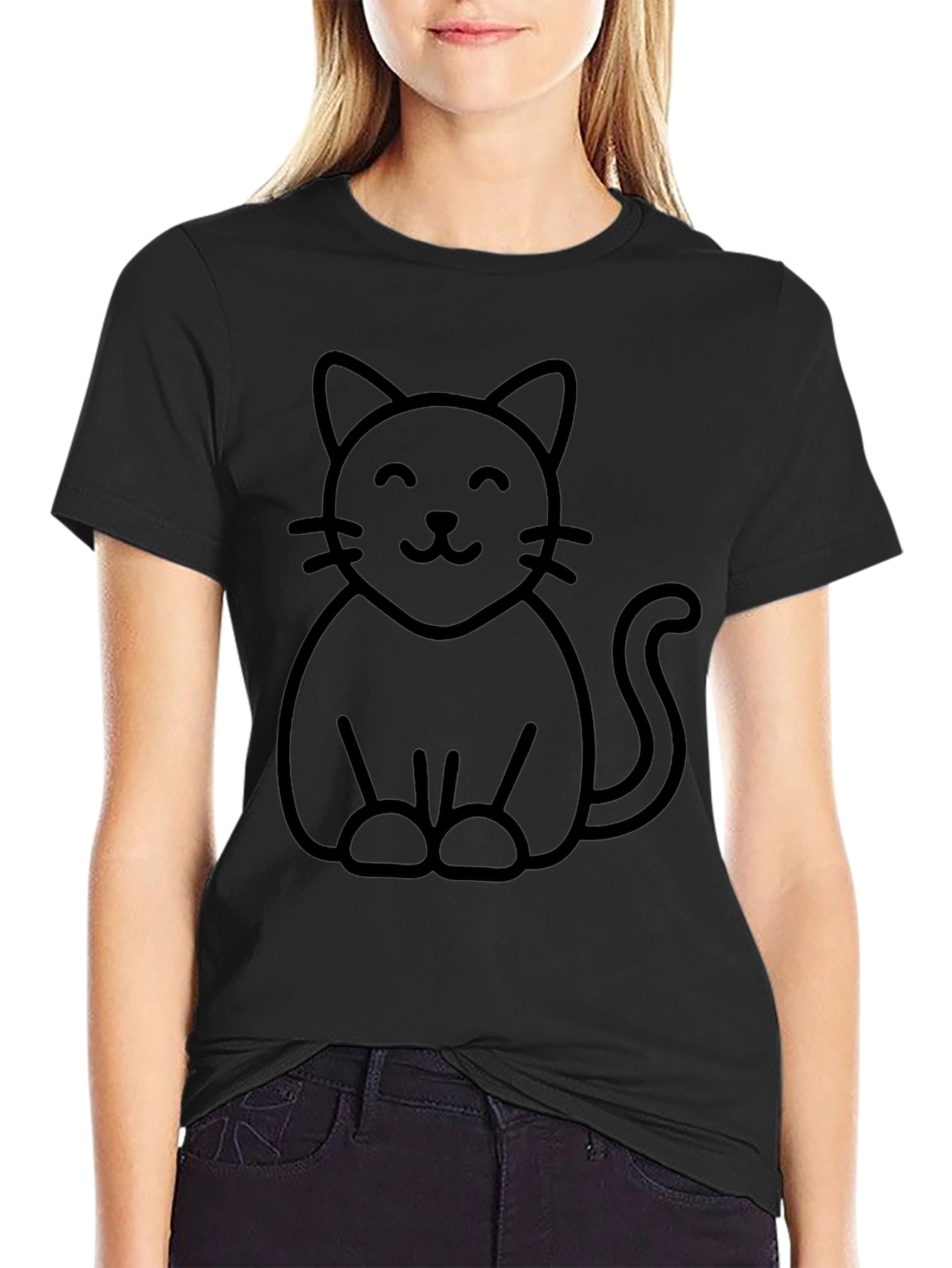 Cute Cat Graphic T-Shirt - Black