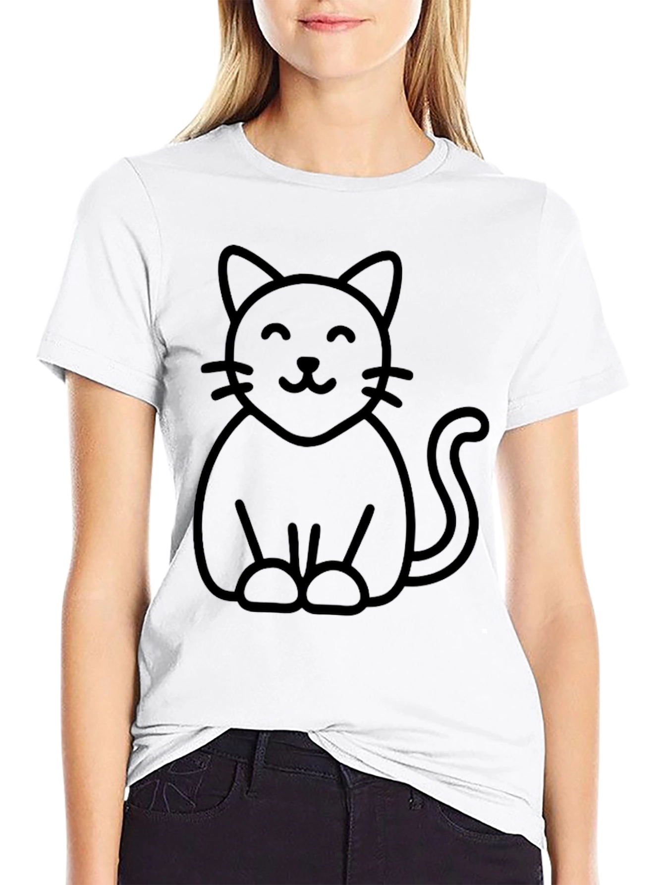 Cute Cat Graphic T-Shirt - Black