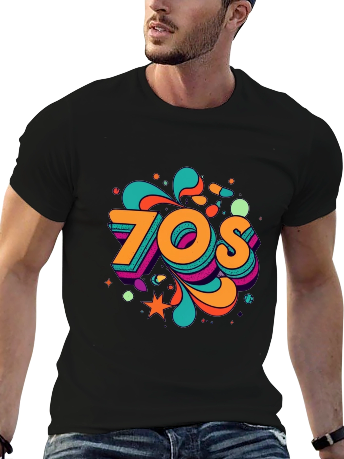Retro 70s Graphic Tee - Vintage Style Black T-Shirt