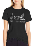 Peace Love Halloween Skeleton Graphic Tee