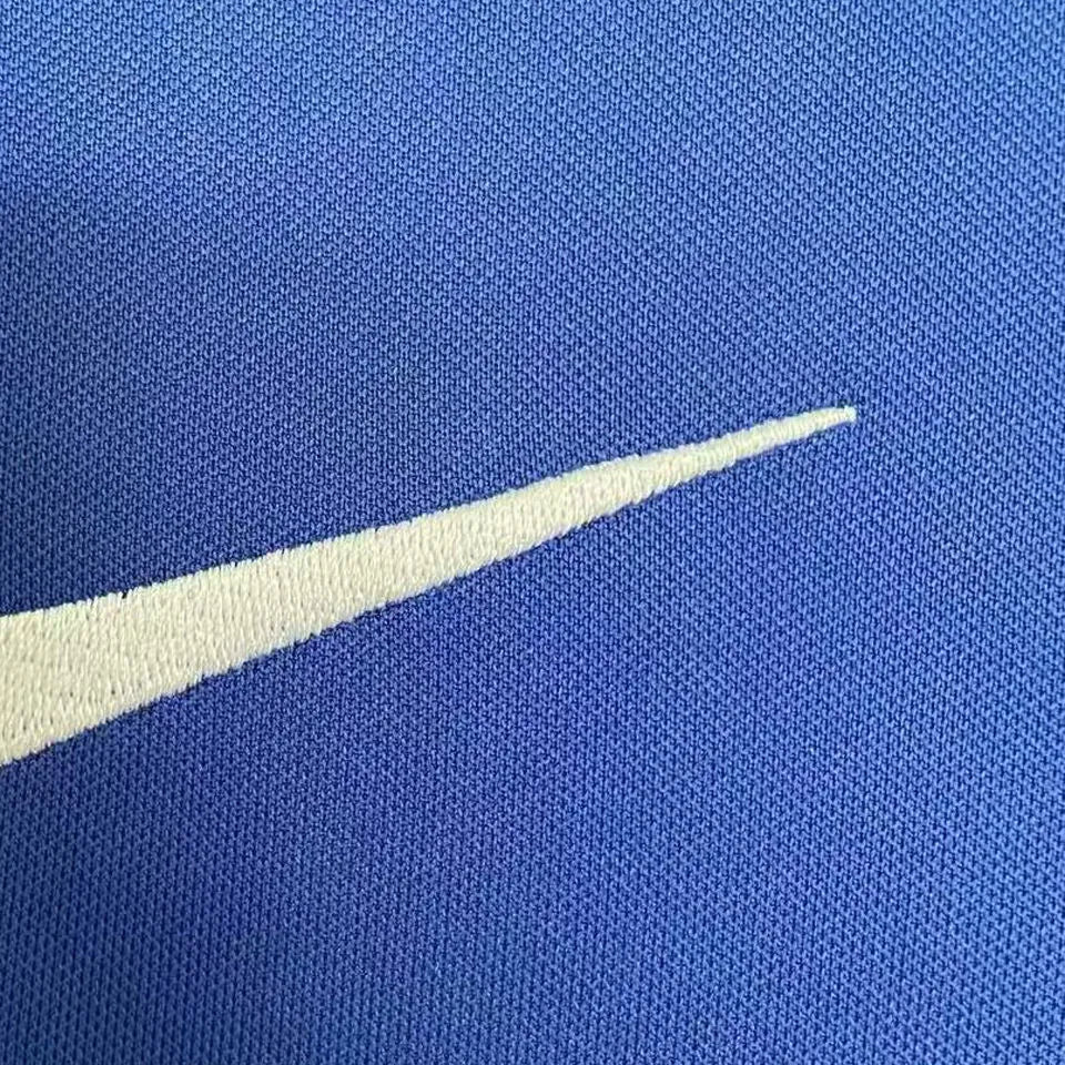 2002 Brazil Away Blue Retro Long Sleeve Soccer Jersey Detail 2