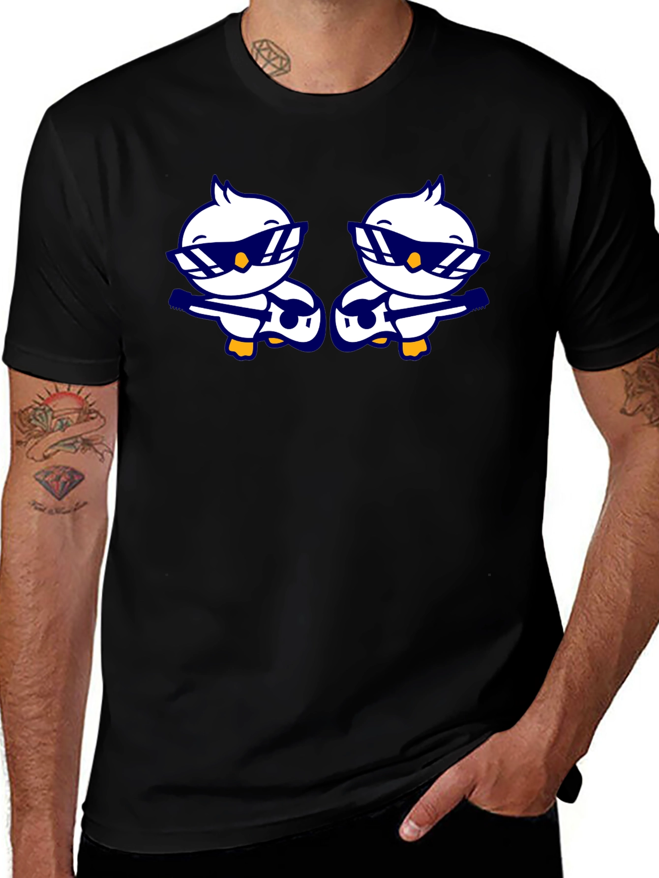 Cool Duck Guitarist Graphic Tee - Black