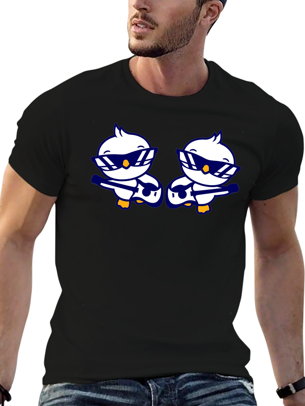 Cool Duck Guitarist Graphic Tee - Black