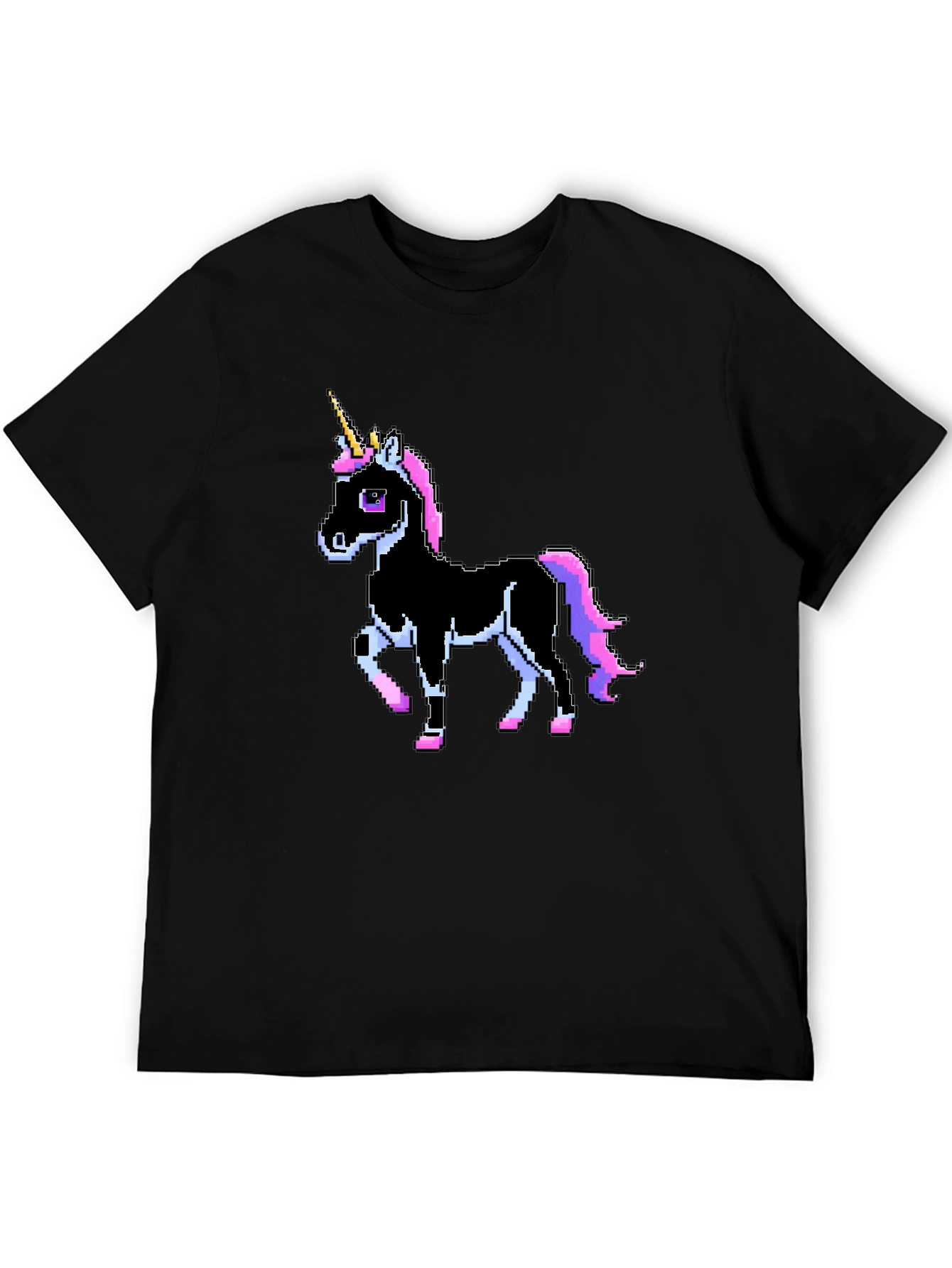 Pixel Unicorn Graphic T-Shirt - Black Crew Neck