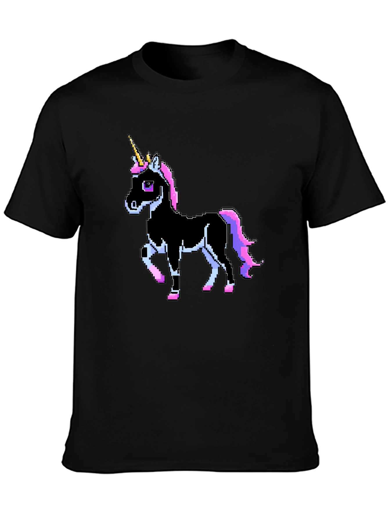 Pixel Unicorn Graphic T-Shirt - Black Crew Neck