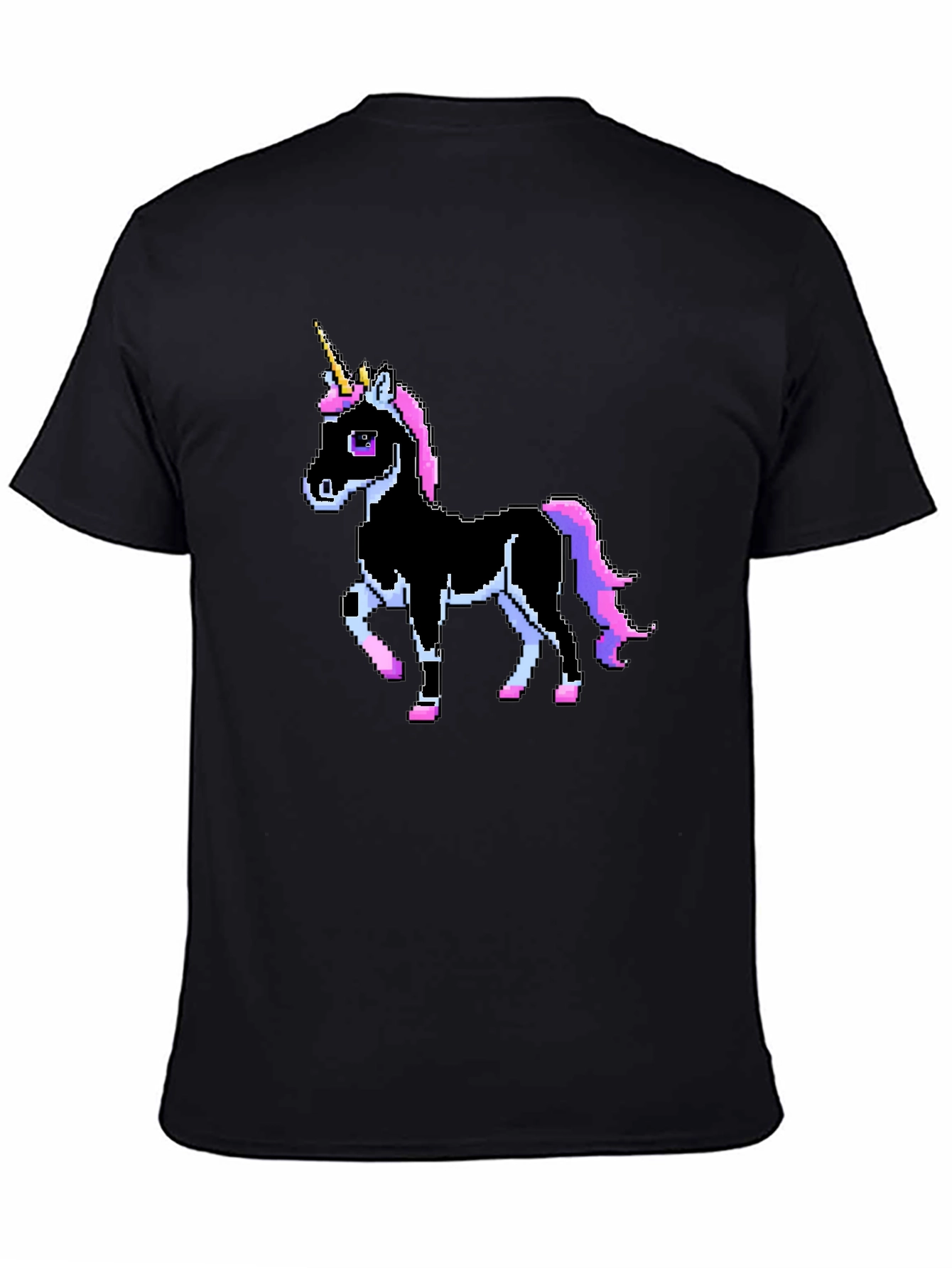 Pixel Unicorn Graphic T-Shirt - Black Crew Neck